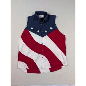 Crazy Cowboy Sleeveless Shirt Mens XL American Flag Western Button Down Cowboy